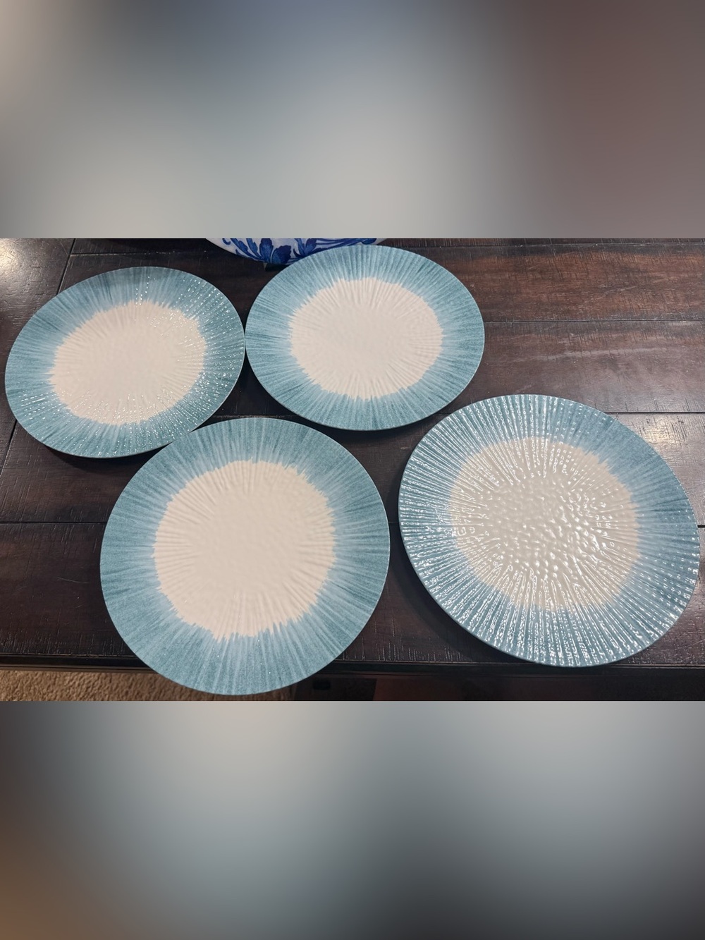 Bed Bath & Beyond Blue and White Melamine Dinner Plates 10 3/8- Set of 4